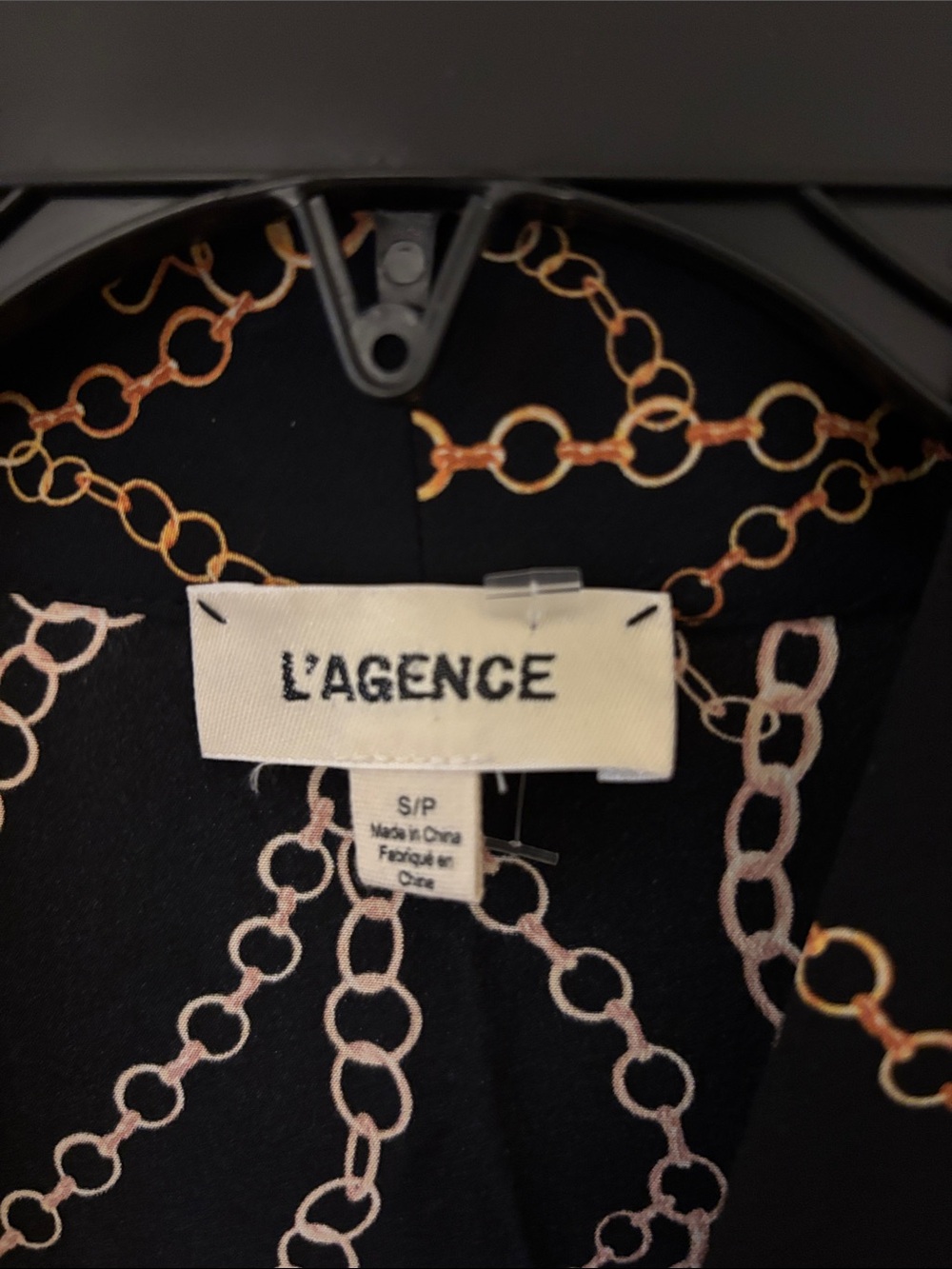 L'AGENCE Black Wrap Blouse with Gold Chain Print - Picture 2 of 6